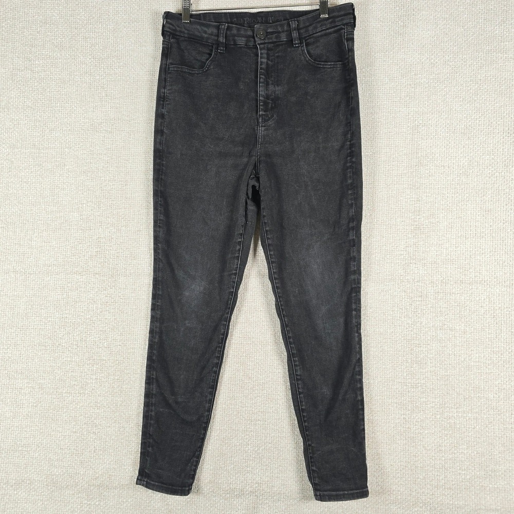 American Eagle Next Level Stretch High Rise Skinny Jeans Black Wash 12 Short
